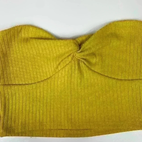 Forever 21 Yellow Bando Ribbed Crop Top Bra WOMENS L Boho Festival Sleeveless - Picture 5 of 7